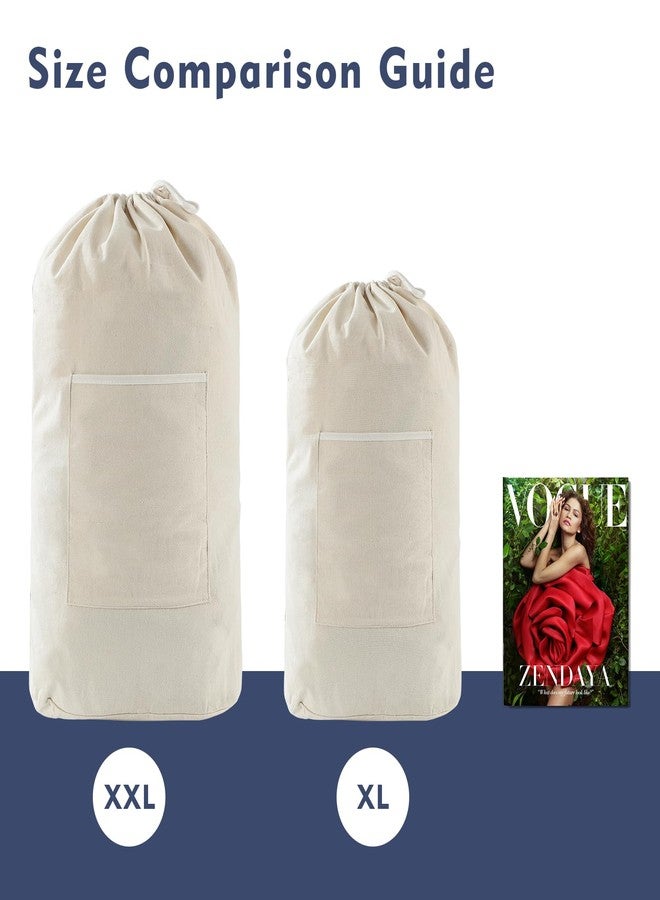 GORISEN Canvas Laundry bag, Washable Laundry backpack, Adjustable Straps, Large Front Pocket, Drawstring Closure (BEIGE, XX-Large) - Image 3