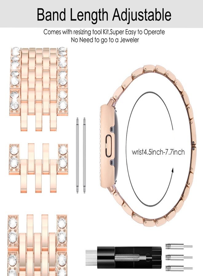 MOFREE Compatible for Fitbit Versa 4 Bands/Fitbit Sense 2 Bands Women with Hard Bling Bumper Protective Case Cover, Dressy Jewelry Diamond Rhinestone Metal Wristband for Fitbit Versa 4/Sense 2 (Rose - Image 4
