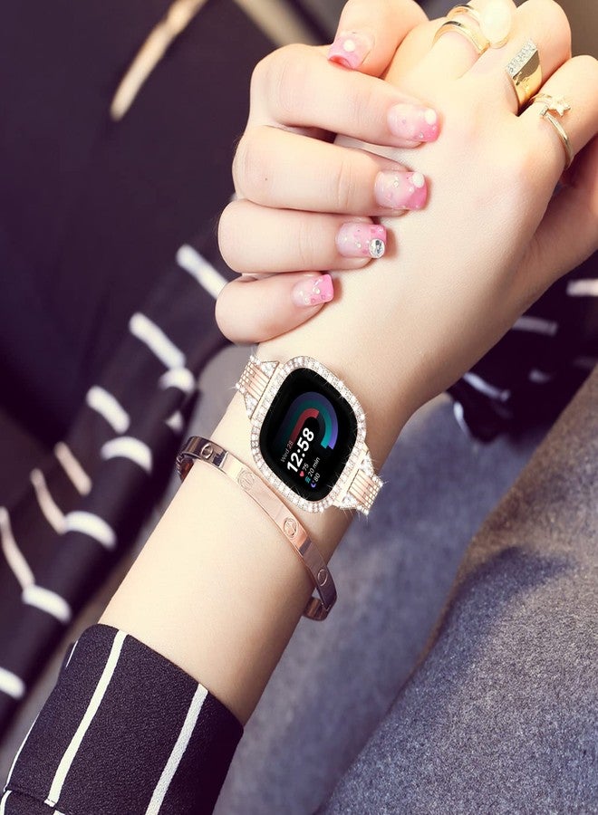 MOFREE Compatible for Fitbit Versa 4 Bands/Fitbit Sense 2 Bands Women with Hard Bling Bumper Protective Case Cover, Dressy Jewelry Diamond Rhinestone Metal Wristband for Fitbit Versa 4/Sense 2 (Rose - Image 5