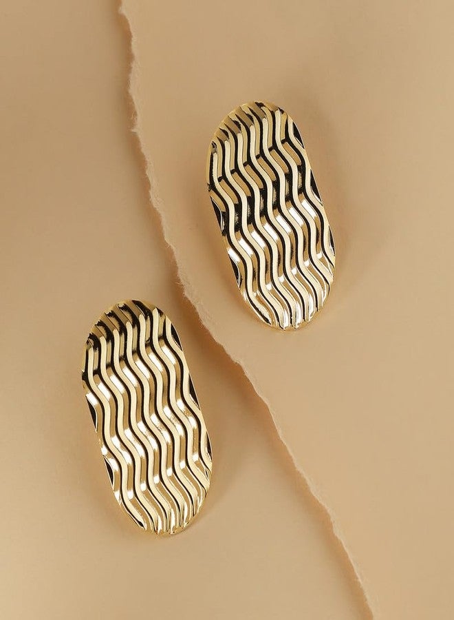 SOHI Women's Dented Minimal Stud Wear | Gold Colour | Alloy Material | Push Pin Closure | Metallic Earrings | Fashion - Image 2