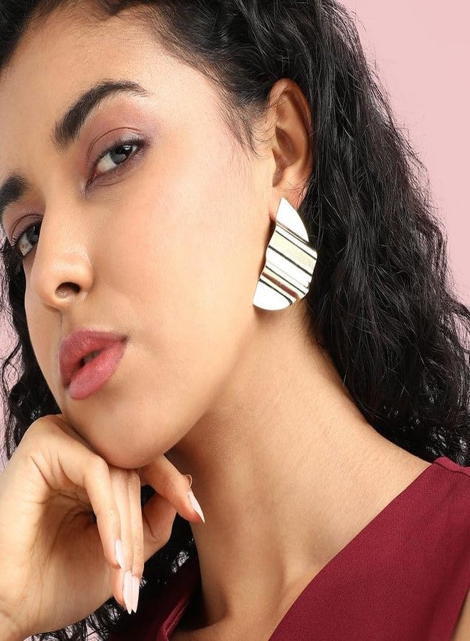 SOHI Women's Dented Minimal Stud Wear | Gold Colour | Alloy Material | Push Pin Closure | Metallic Earrings | Fashion - Image 3