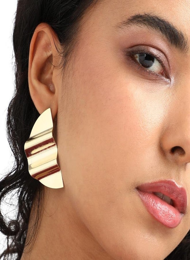 SOHI Women's Dented Minimal Stud Wear | Gold Colour | Alloy Material | Push Pin Closure | Metallic Earrings | Fashion - Image 4