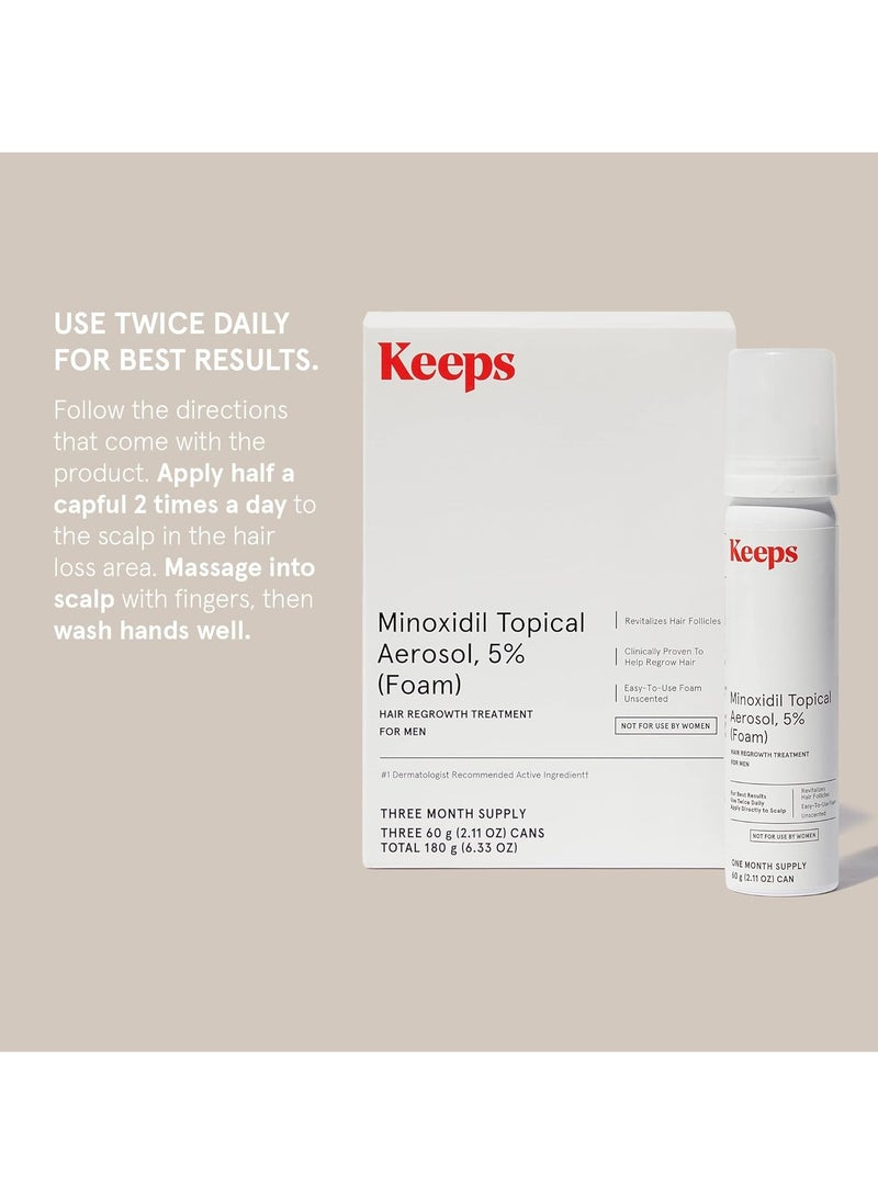 Keeps Keeps Extra Strength Minoxidil for Men Topical Aerosol Foam 5%, Hair Growth Treatment - 3 Month Supply (3 x 2.11oz Bottles) - Thicker, Longer Hair - Slows Hair Loss & Promotes Hair Regrowth - Image 3