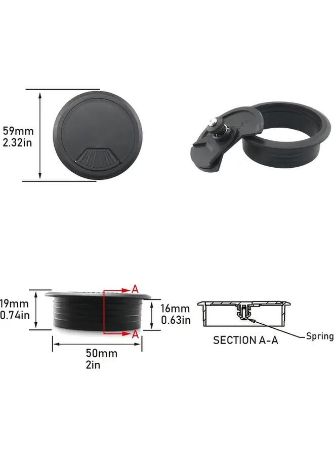 4 Pack Black Plastic Desk Cable Grommets 2 Inch Adjustable Cord Covers For Wire Management - Image 3