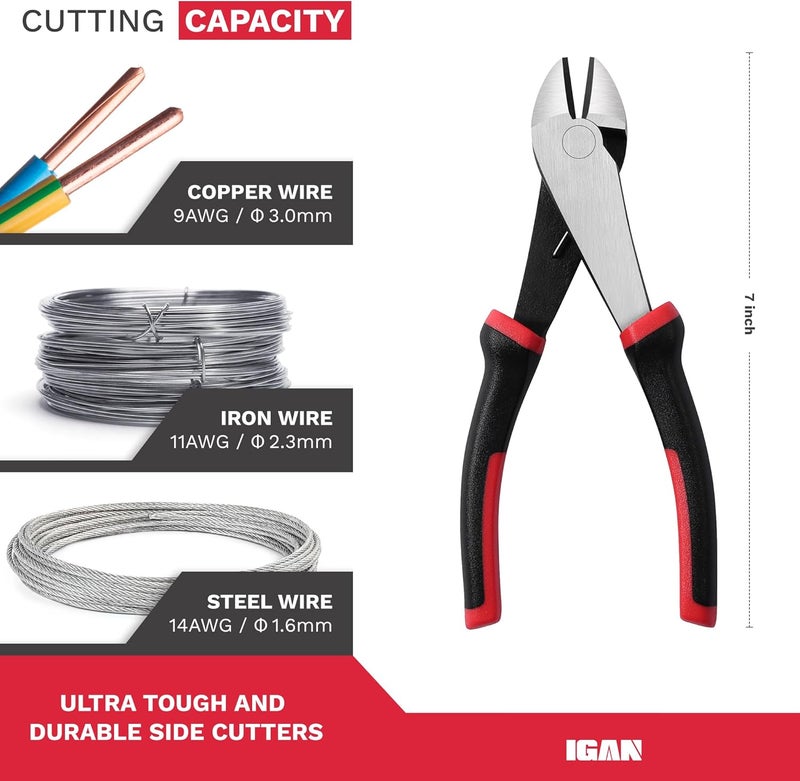 IGAN Wire Cutters Heavy Duty (Pack of 4), 7-inch Side Cutters Dikes, Ultra Tough and Durable Diagonal Cutters with Spring-loaded, Ideal Cutting Pliers for Electricians and Homes - Image 2