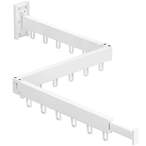 HEILAIYI Clothes Drying Rack,Laundry Drying Rack,Wall Mounted Clothes Rack,Laundry Rack Wall Mount,Folding Retractable Collapsible Drying Rack Clothing (Three-Poles,Loop Hooks,White) - Image 1