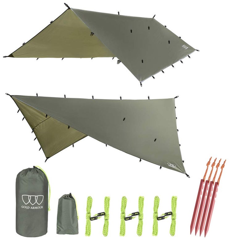Gold Armour Gold Armour Rainfly Tarp Hammock Premium 147ft12ft10ft8ft Rain Fly Cover Waterproof Ultralight Camping Shelter Canopy Survival Equipment Gear Camping Tent Accessories OD Green 10ft x 10ft 