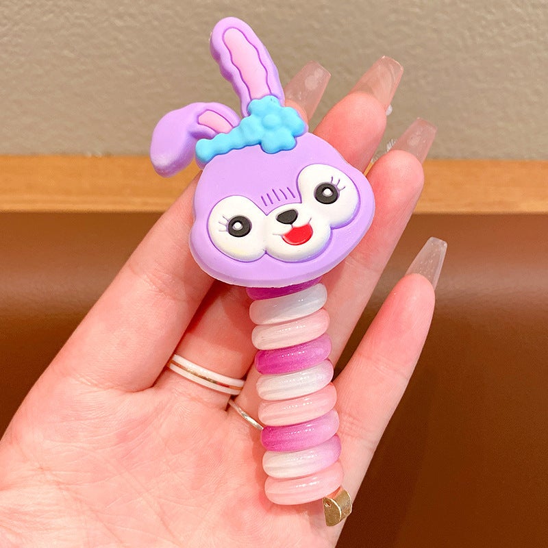 Candy Colored Childrens Hair Ties Telephone Line Hair Bands High Ponytail Holder Girls Hair Bands Floral Design Korean Style Star Dailou Roll Children's Hair Line