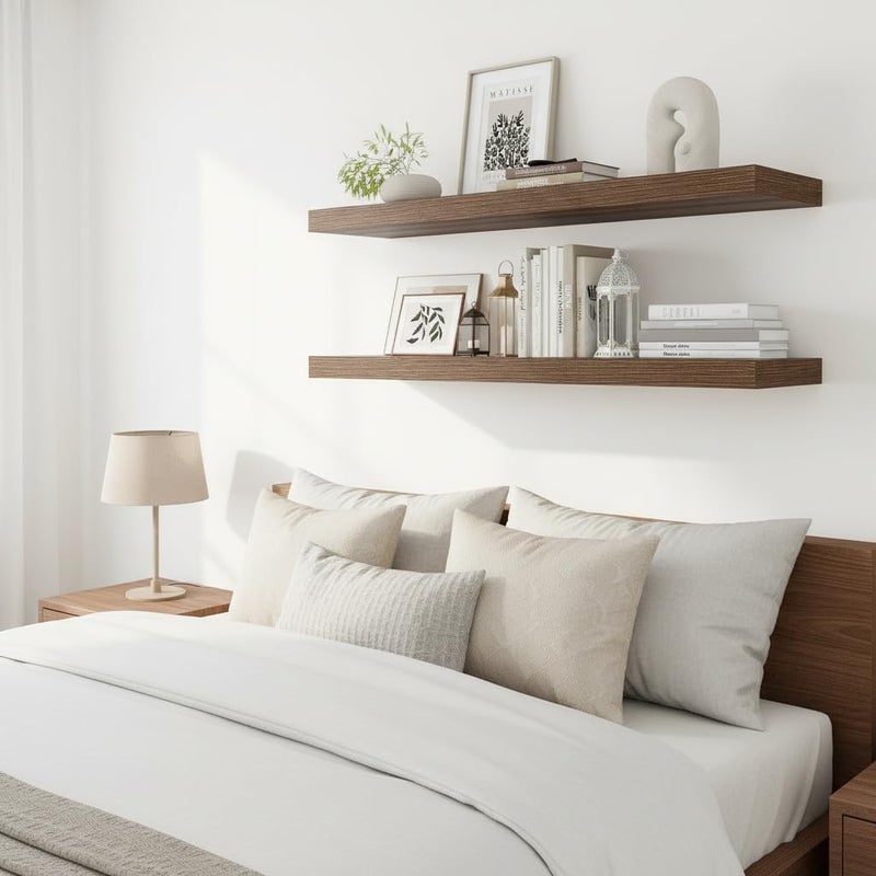 Vivelove Farmhouse Floating Shelves for Wall 12 Inch Deep, 36" X 12" X 2" Floating Shelf, 2 Inch Thick Shelf for Living Room Bathroom Bedroom Kitchen, Rustic Farmhouse Decor Set of 2, Walnut - Image 4
