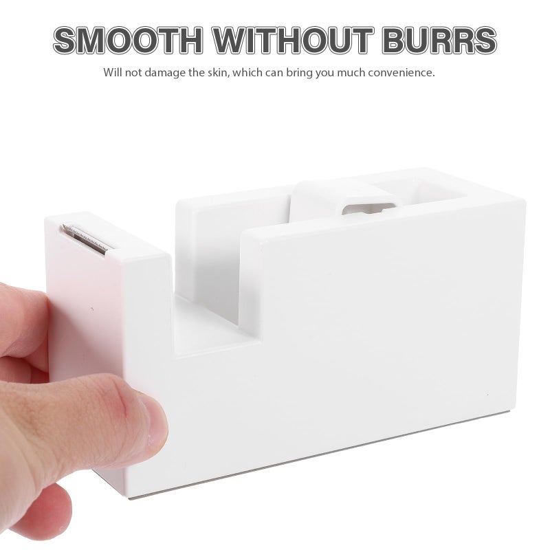 Compact White Tape Dispenser Portable Desktop Cutter For Home Office Organization - Image 4