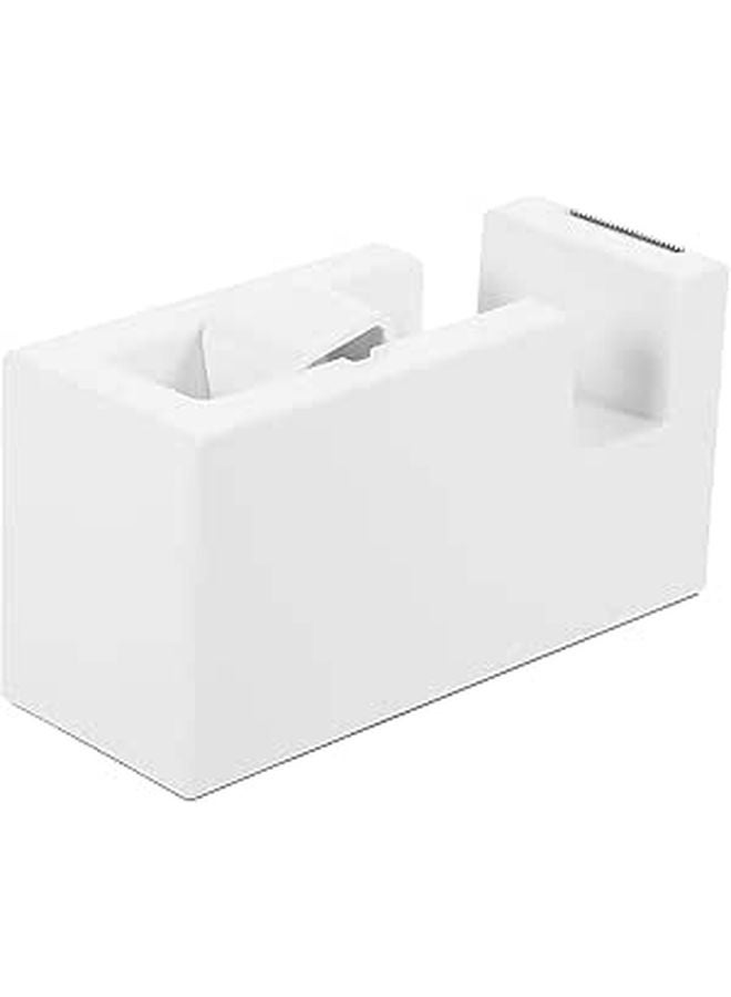 Compact White Tape Dispenser Portable Desktop Cutter For Home Office Organization - Image 1