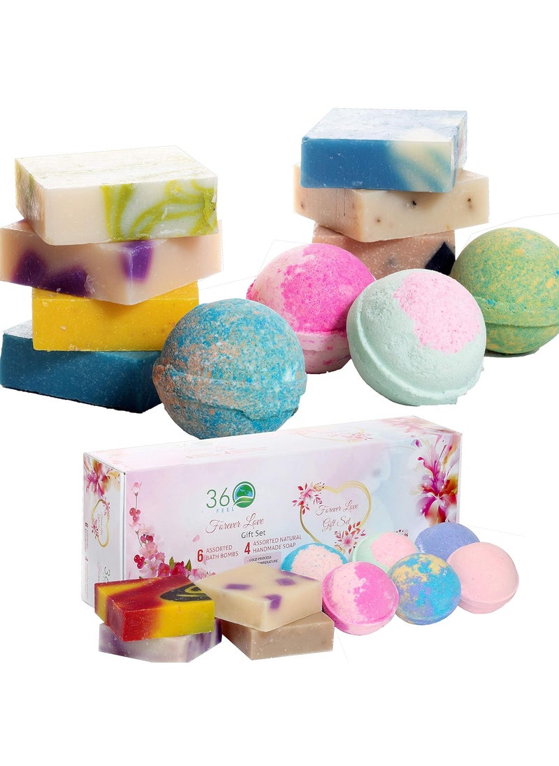360Feel Forever Love 6 Bath Bombs Plus 4 Handmade Soap Essential Oil Organic Bath Bomb For Her Soothing Cruelty Hair 