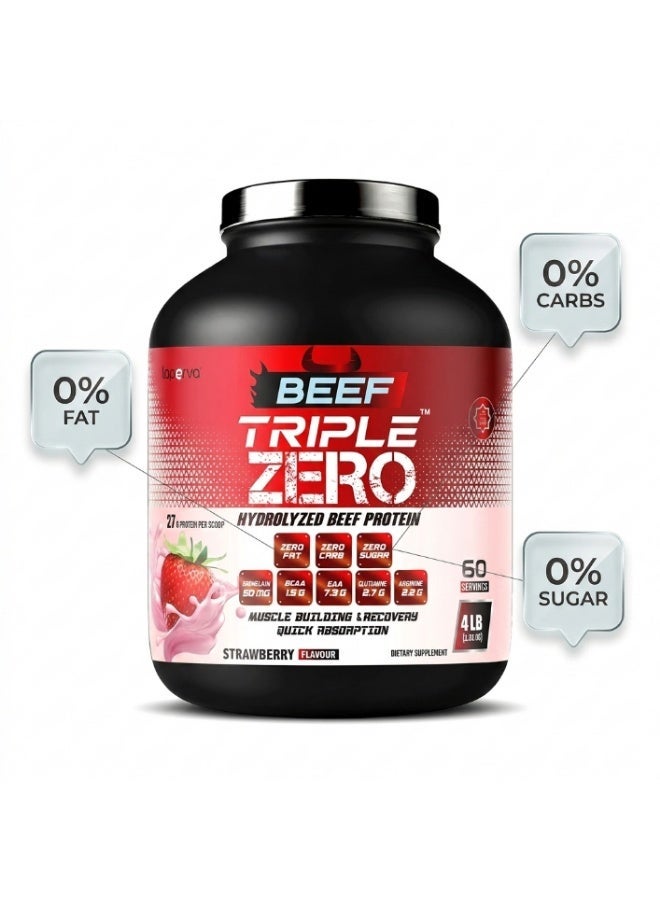 Laperva Beef Triple Zero Hydrolyzed Protein Powder  ZERO CARB, SUGAR & FAT - 86% Protein - With BCAA & Glutamine Strawberry Flavour 4 lb - Image 3