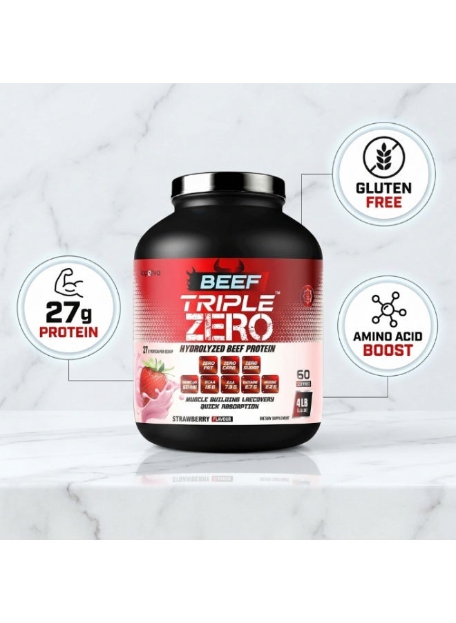 Laperva Beef Triple Zero Hydrolyzed Protein Powder  ZERO CARB, SUGAR & FAT - 86% Protein - With BCAA & Glutamine Strawberry Flavour 4 lb - Image 5