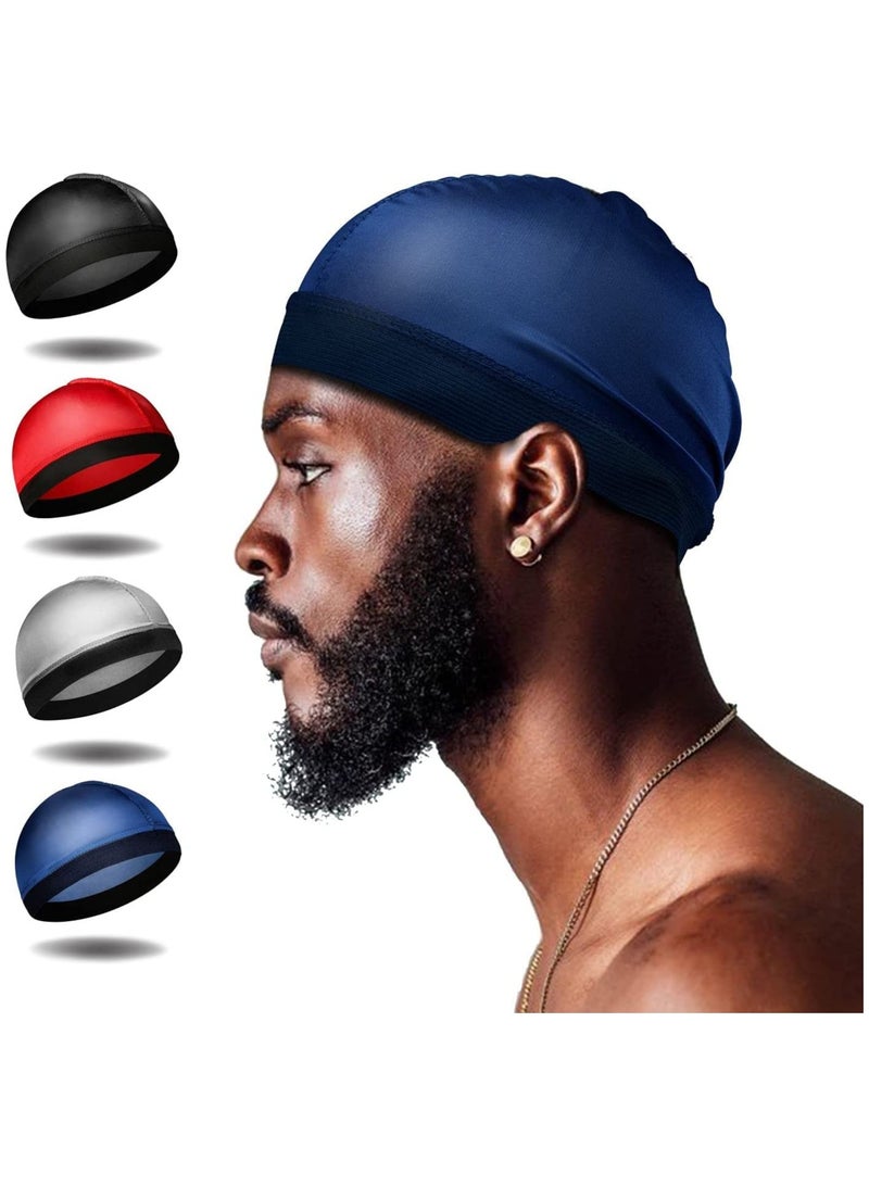 4Pcs Silk Wave Caps for 360 Waves, Comfortable Compression Durag for Men, Large Size Satin Caps Ideal for Adult Wave Styles - Image 1