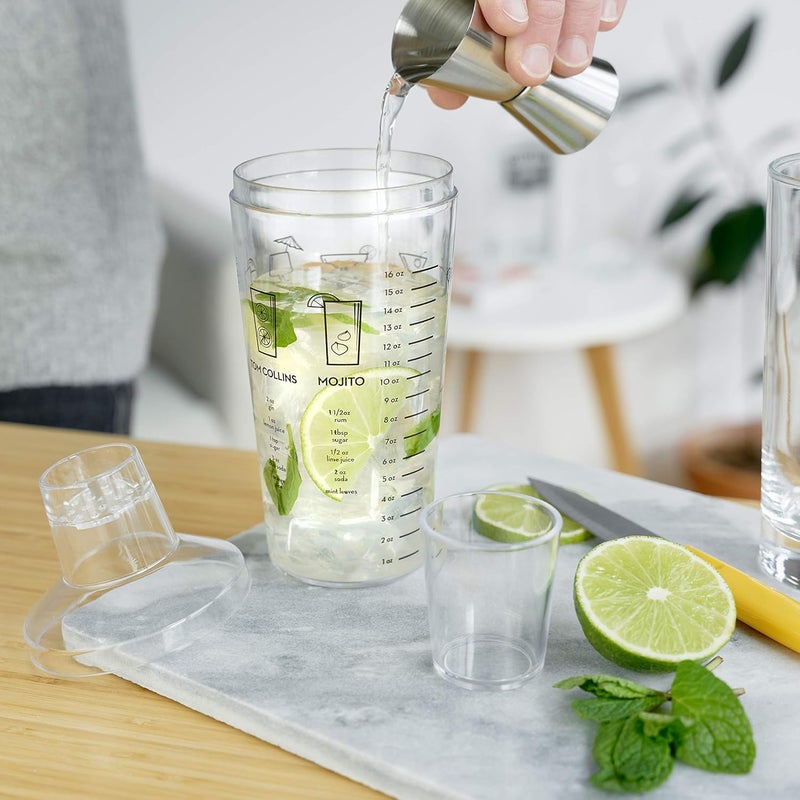 True Maraca Cocktail Shaker with Built In Strainer, Drink Mixer with 7 Classic Drink Recipes & Measurements, Perfect for Game Nights, BBQ, House Party, Picnic, Home Bar Accessories, 16 oz, Set of 1 - Image 5