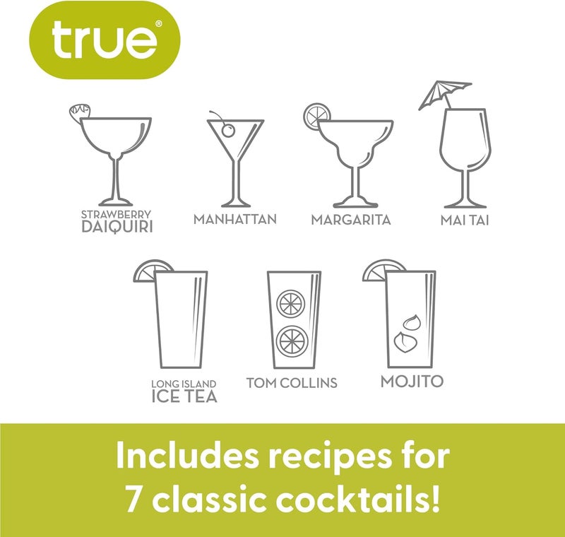 True Maraca Cocktail Shaker with Built In Strainer, Drink Mixer with 7 Classic Drink Recipes & Measurements, Perfect for Game Nights, BBQ, House Party, Picnic, Home Bar Accessories, 16 oz, Set of 1 - Image 3