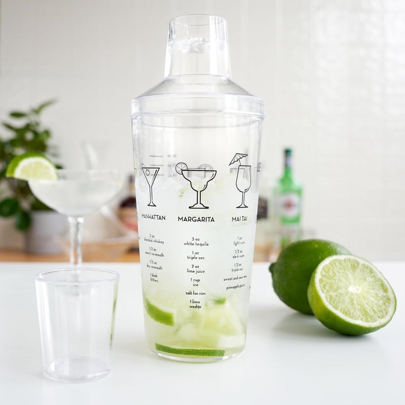True Maraca Cocktail Shaker with Built In Strainer, Drink Mixer with 7 Classic Drink Recipes & Measurements, Perfect for Game Nights, BBQ, House Party, Picnic, Home Bar Accessories, 16 oz, Set of 1 - Image 4