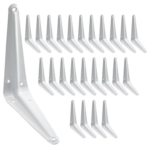 PHITUODA 24 Pack Shelf Brackets 6 x 5 Inch Heavy Duty White Metal Floating Shelf Bracket L Bracket Corner Brace Support J Bracket Decorative Joint Angle Bracket for Hanging - Image 1