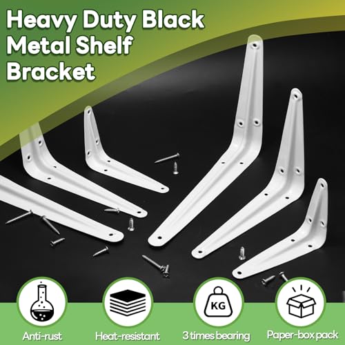 PHITUODA 24 Pack Shelf Brackets 6 x 5 Inch Heavy Duty White Metal Floating Shelf Bracket L Bracket Corner Brace Support J Bracket Decorative Joint Angle Bracket for Hanging - Image 3