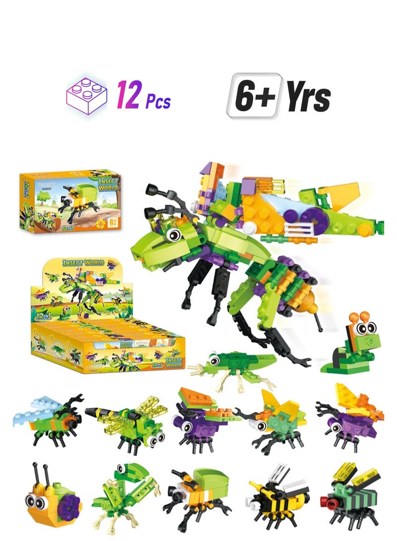 Loquat Children's Educational Small Particle Assembly Building Block Collection Set Toy(Combined Insects 12 Small Boxes) - Image 1