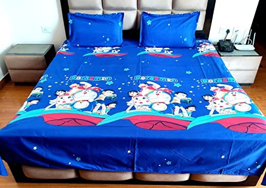 Bless Kraft Kids Cartoon Character King Size Cotton Glace Bedsheet Size 95 X 108 Inches GSM 230 Blue Dore  - Image 3