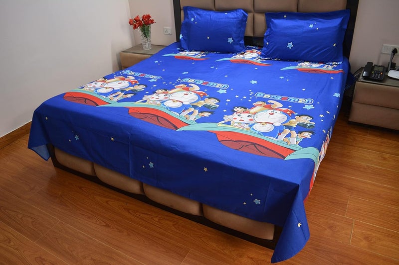 Bless Kraft Kids Cartoon Character King Size Cotton Glace Bedsheet Size 95 X 108 Inches GSM 230 Blue Dore  - Image 2