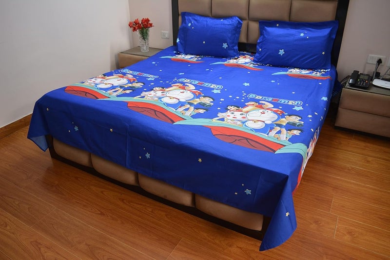 Bless Kraft Kids Cartoon Character King Size Cotton Glace Bedsheet Size 95 X 108 Inches GSM 230 Blue Dore  - Image 5