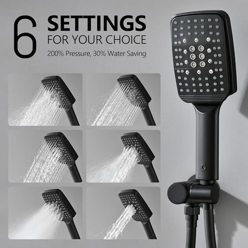 Lavatrum Shower Faucet Set Wall Mounted Shower head with Handheld Comb Rain System 6 Function Pressure Balance - Stainless Steel Bathroom Shower Kit Complete 12 Inch Matte Black(With Valve) - Image 3