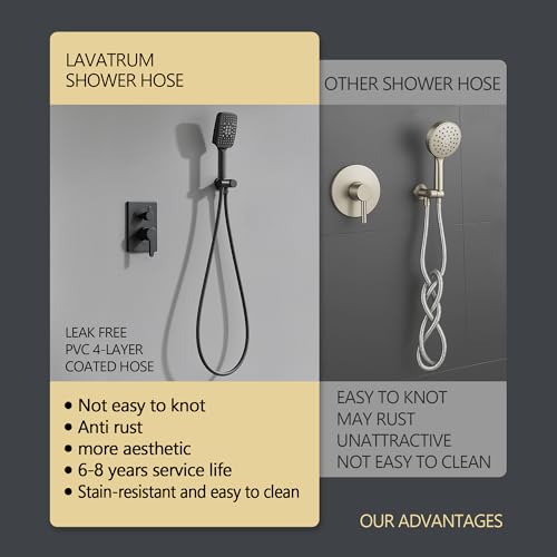 Lavatrum Shower Faucet Set Wall Mounted Shower head with Handheld Comb Rain System 6 Function Pressure Balance - Stainless Steel Bathroom Shower Kit Complete 12 Inch Matte Black(With Valve) - Image 4