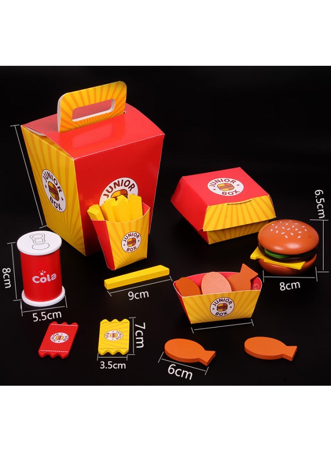 Children's Play Wooden Toy Fast Food Combination Wooden Simulation Chicele Pizza Hamburger Fries Set Wholesale-Color:Pizza Simulation - Image 5