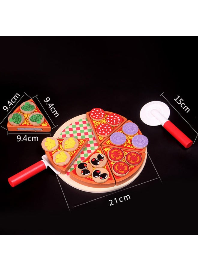 Children's Play Wooden Toy Fast Food Combination Wooden Simulation Chicele Pizza Hamburger Fries Set Wholesale-Color:Pizza Simulation - Image 1