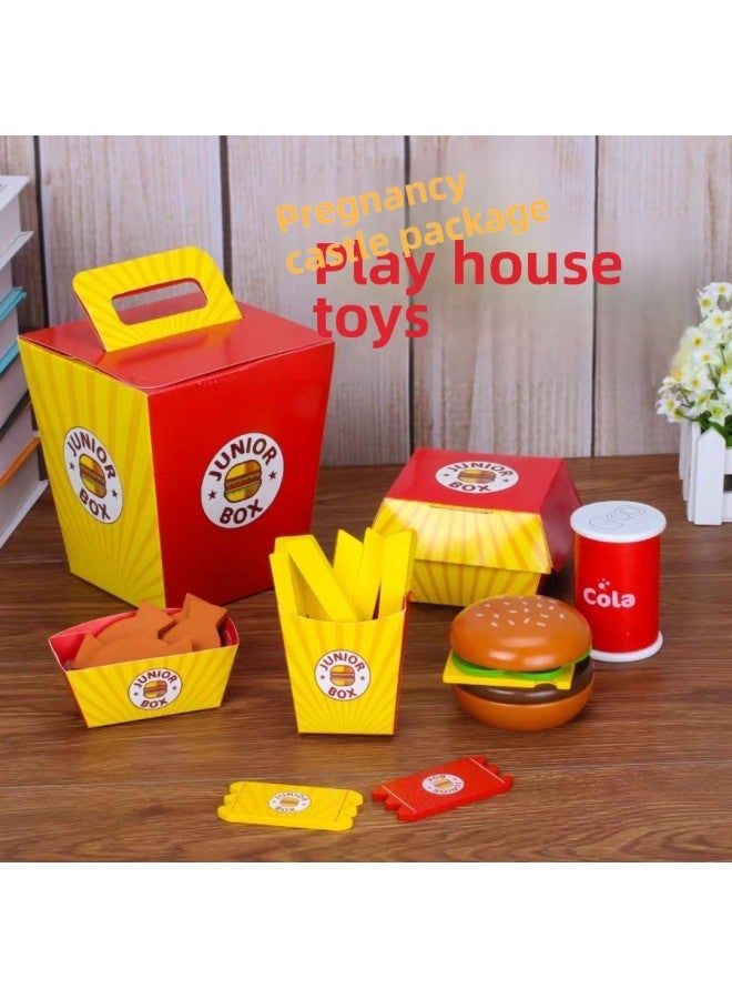 Children's Play Wooden Toy Fast Food Combination Wooden Simulation Chicele Pizza Hamburger Fries Set Wholesale-Color:Pizza Simulation - Image 3