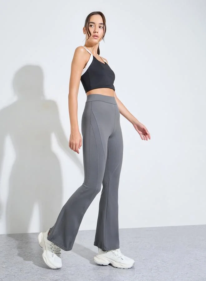 Styli Active Charcoal Contour Stitch Detail Flared Leggings