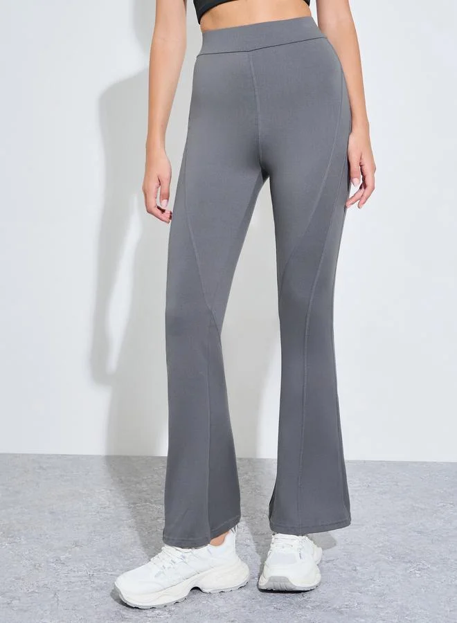 Styli Active Charcoal Contour Stitch Detail Flared Leggings