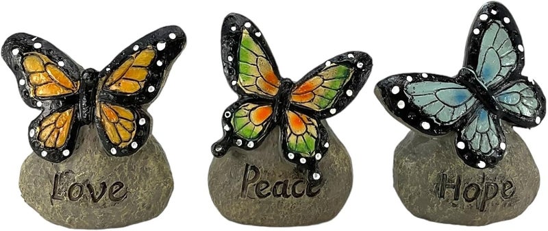 Gerson Spring Butterfly Messages on Stone Decorative Figurines  Set of 3 - Image 1