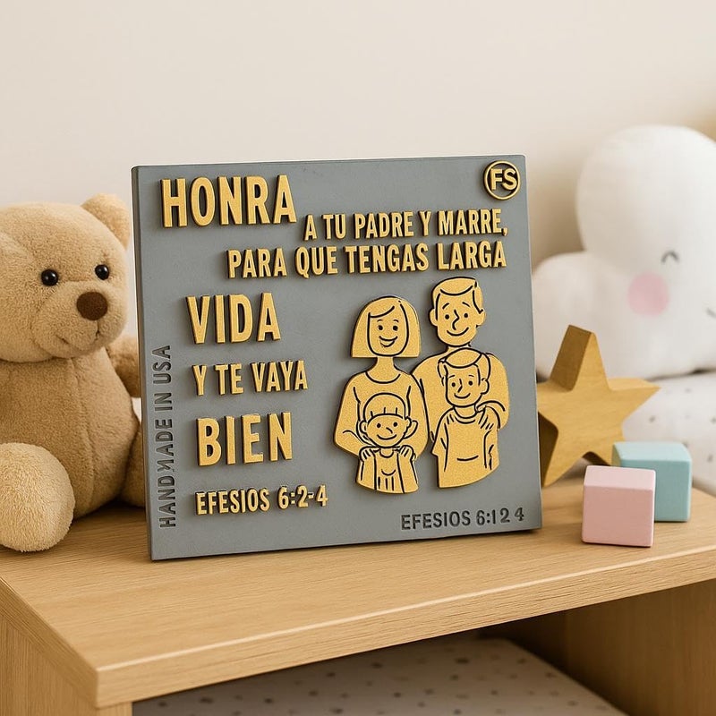 Handmade Plaque: HONRA A TU PADRE Y A TU MADRE PARA QUE TENGAS LARGA VIDA Y TE VALLA BIEN - Made in USA - Image 4