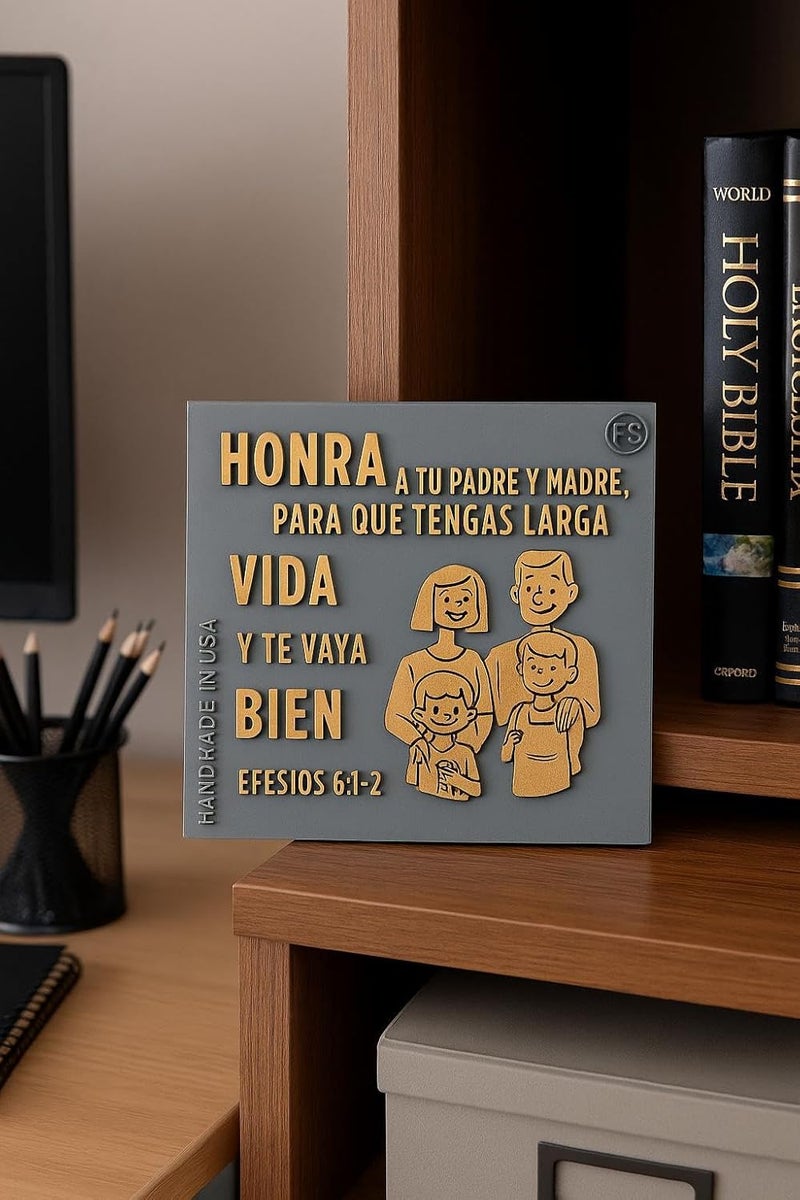 Handmade Plaque: HONRA A TU PADRE Y A TU MADRE PARA QUE TENGAS LARGA VIDA Y TE VALLA BIEN - Made in USA - Image 3