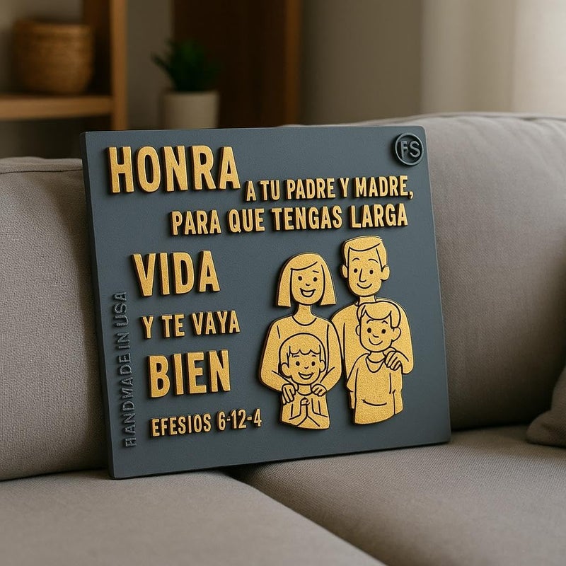 Handmade Plaque: HONRA A TU PADRE Y A TU MADRE PARA QUE TENGAS LARGA VIDA Y TE VALLA BIEN - Made in USA - Image 2