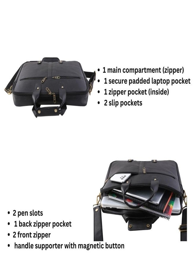 Mysa LIFESTYLE Black Faux Vegan Leather Slim Vintage Messenger Crossbody Shoulder Satchel Briefcase Sleeve Bag with Adjustable Strap for Office Work Travel Fits 14" Laptop Tablet for Men Women - Image 3