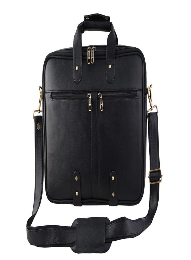 Mysa LIFESTYLE Black Faux Vegan Leather Slim Vintage Messenger Crossbody Shoulder Satchel Briefcase Sleeve Bag with Adjustable Strap for Office Work Travel Fits 14" Laptop Tablet for Men Women - Image 1