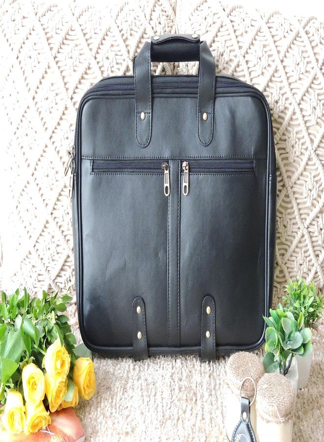 Mysa LIFESTYLE Black Faux Vegan Leather Slim Vintage Messenger Crossbody Shoulder Satchel Briefcase Sleeve Bag with Adjustable Strap for Office Work Travel Fits 14" Laptop Tablet for Men Women - Image 2