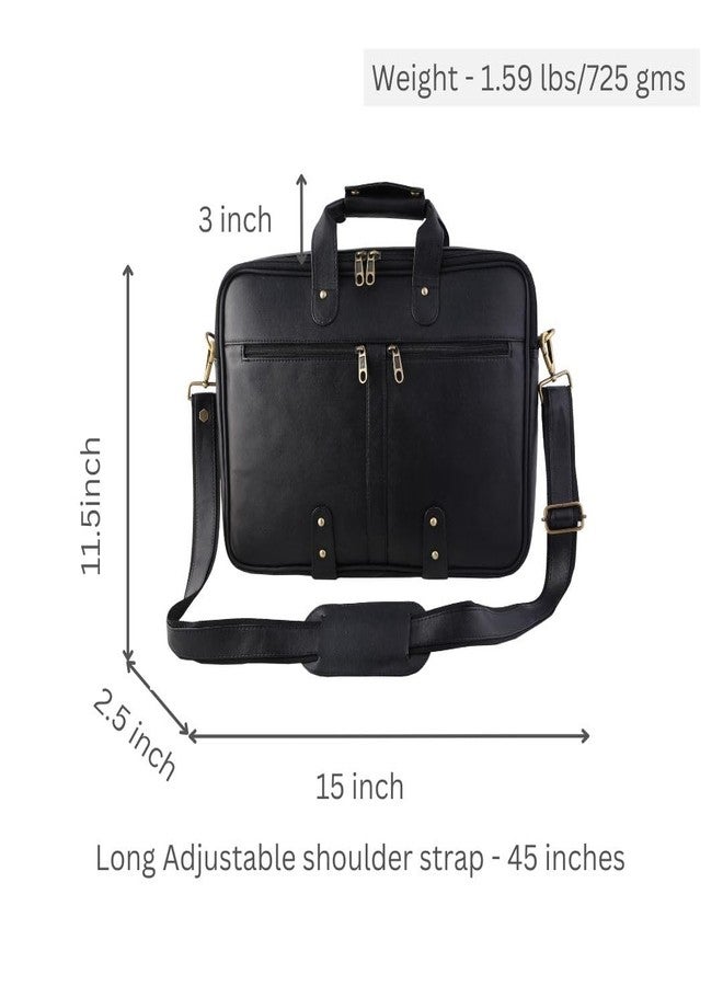 Mysa LIFESTYLE Black Faux Vegan Leather Slim Vintage Messenger Crossbody Shoulder Satchel Briefcase Sleeve Bag with Adjustable Strap for Office Work Travel Fits 14" Laptop Tablet for Men Women - Image 4