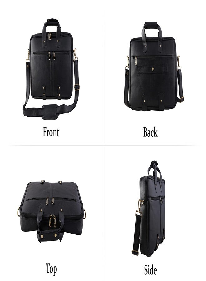 Mysa LIFESTYLE Black Faux Vegan Leather Slim Vintage Messenger Crossbody Shoulder Satchel Briefcase Sleeve Bag with Adjustable Strap for Office Work Travel Fits 14" Laptop Tablet for Men Women - Image 5