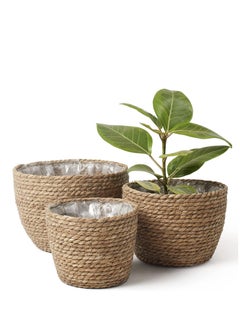 Y&D Set Of 3 Flower Pots, Seagrass Flower Pot Baskets Indoor And Outdoor Flower Pot Covers Plant Containers （Beige）  - Image 1