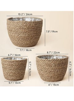 Y&D Set Of 3 Flower Pots, Seagrass Flower Pot Baskets Indoor And Outdoor Flower Pot Covers Plant Containers （Beige）  - Image 2