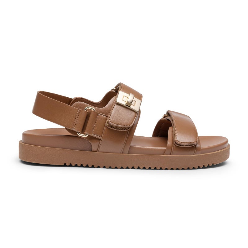 Rihero Brown Sandals Women Comfortable Double Strap Slip On Flat Sandals with Back Strap Soft Cushioned Footbed Casual Adjustable Slides for Summer Beach Vacation Travel 8 - Image 4