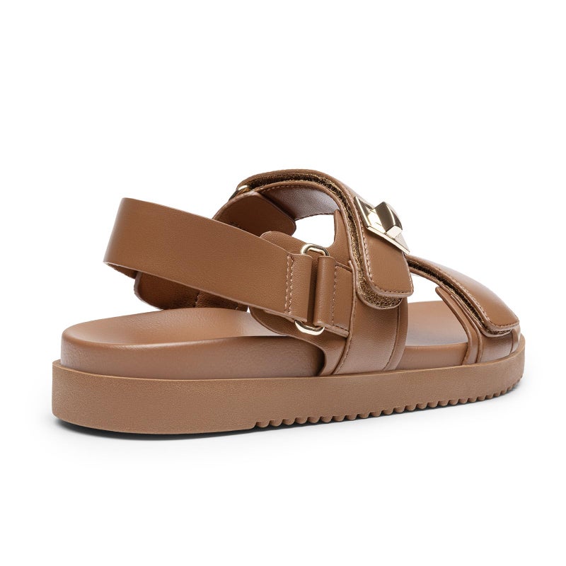 Rihero Brown Sandals Women Comfortable Double Strap Slip On Flat Sandals with Back Strap Soft Cushioned Footbed Casual Adjustable Slides for Summer Beach Vacation Travel 8 - Image 5