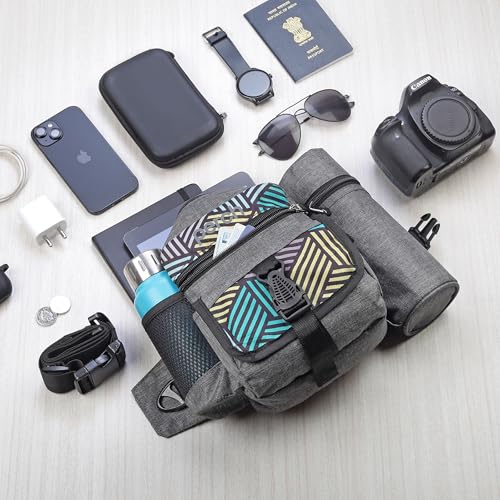 Perch Waist Bag with Insulated (Hot and Cold) Detachable Bottle Holder-Multi-Utility Travel Sling Bag for Men - Perfect for Hiking, Trekking, and Camping -Water Resistant (Grey) - Image 4