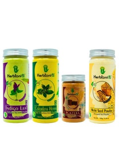 Herbtoniq 100% Natural Indigo Leaf, Colorless Neutral Henna, Katha And Methi Powder For Dandruff, Frizzy Hair, Damaged Hair, Intensive Hair Care Pack (600 Gram)  - Image 1
